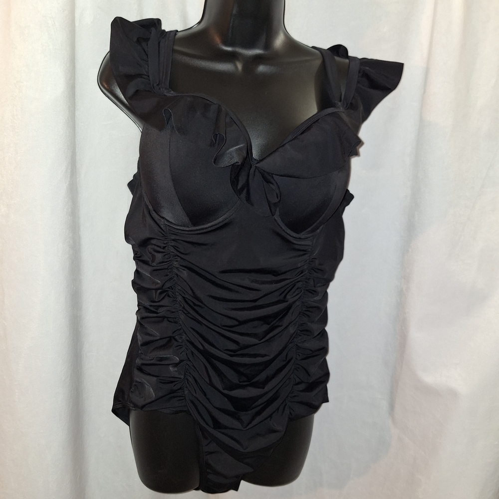 Torrid Black Ruched Ruffled Bodysuit